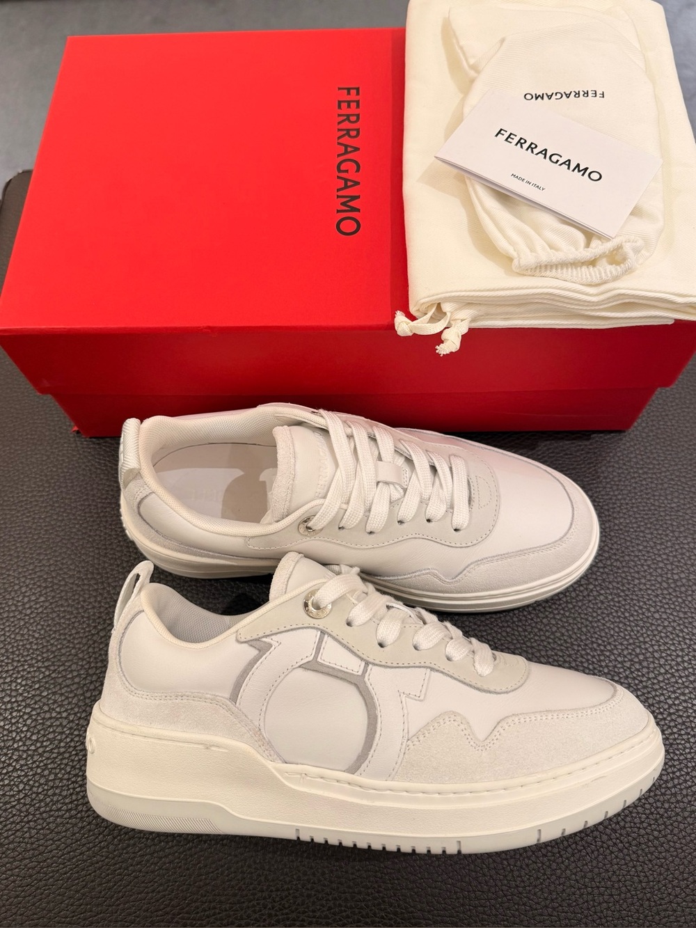 Salvatore Ferragamo Dania Bianco Ott Women's Gancini Sneakers